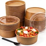 Disposable Kraft Paper Bowls HOLDLOT 36oz Round Lidded Set 50 Pack-0