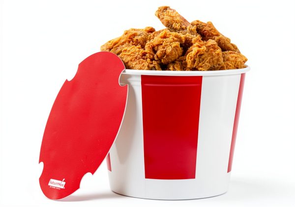 Chicken Buckets Restaurantware 150oz Paper with Vented Red/White Lids-7