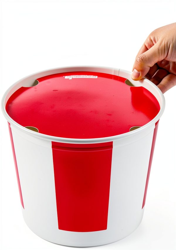 Chicken Buckets Restaurantware 150oz Paper with Vented Red/White Lids-12