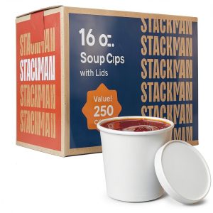 Stack Man Paper Food Container AOS Brands Insulated Bowl Vented Lid-0