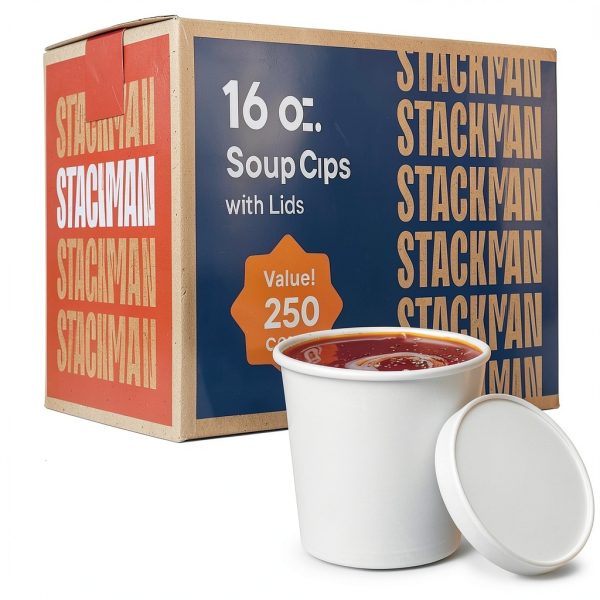 Stack Man Paper Food Container AOS Brands Insulated Bowl Vented Lid-0
