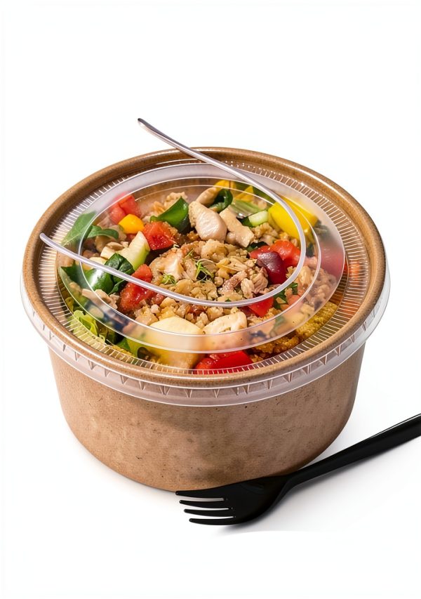 Disposable Kraft Paper Bowls HOLDLOT 36oz Round Lidded Set 50 Pack-5