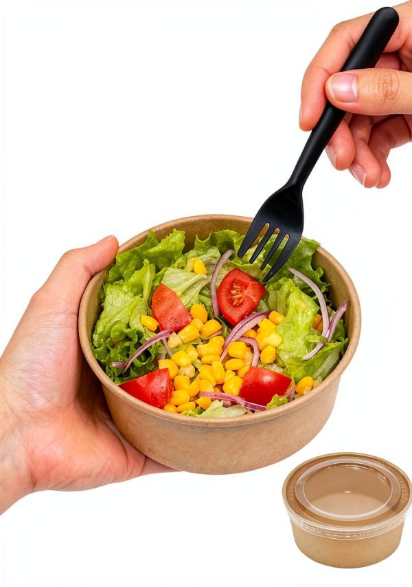 Disposable Kraft Paper Bowls HOLDLOT 36oz Round Lidded Set 50 Pack-1
