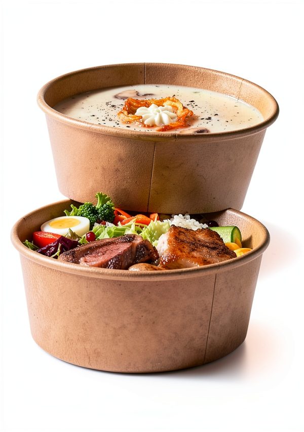 Disposable Kraft Paper Bowls HOLDLOT 36oz Round Lidded Set 50 Pack-7