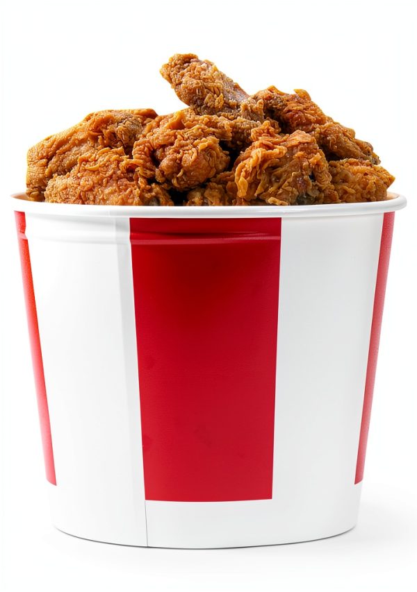 Chicken Buckets Restaurantware 150oz Paper with Vented Red/White Lids-10