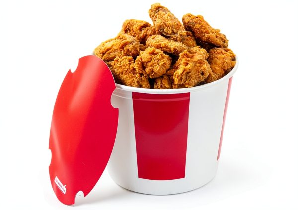 Chicken Buckets Restaurantware 150oz Paper with Vented Red/White Lids-0