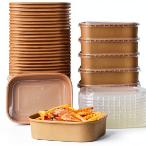 Kraft Paper Take Out Containers 50 Pack FISDEN 17oz Lids-0