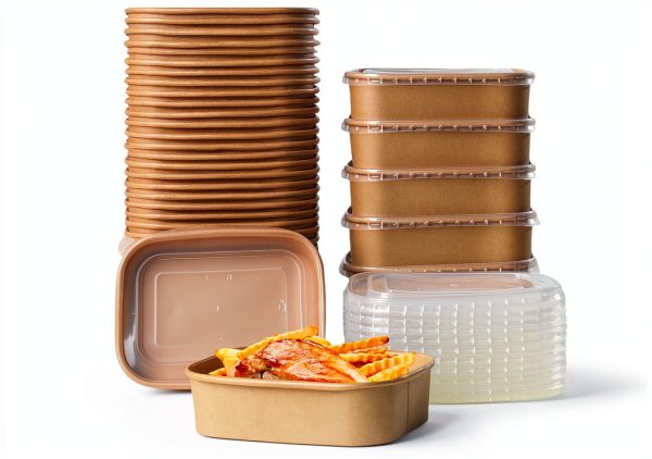 Kraft Paper Take Out Containers 50 Pack FISDEN 17oz Lids-0