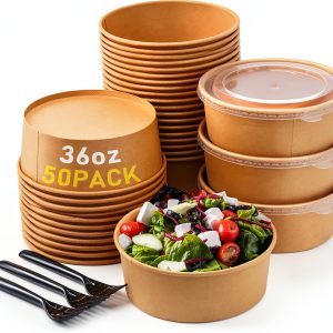 36oz Disposable Paper Take Out Containers with Lids & Forks by HOLDLOT-0