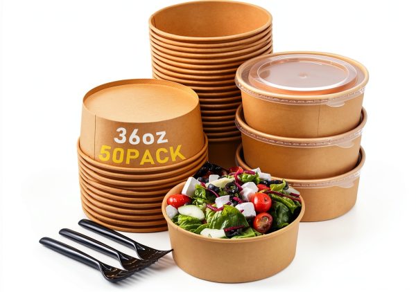 36oz Disposable Paper Take Out Containers with Lids & Forks by HOLDLOT-0