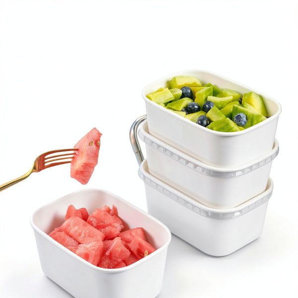 Disposable Salad Bowls 25oz White Kraft with Lids 50 Pack FISDEN-5
